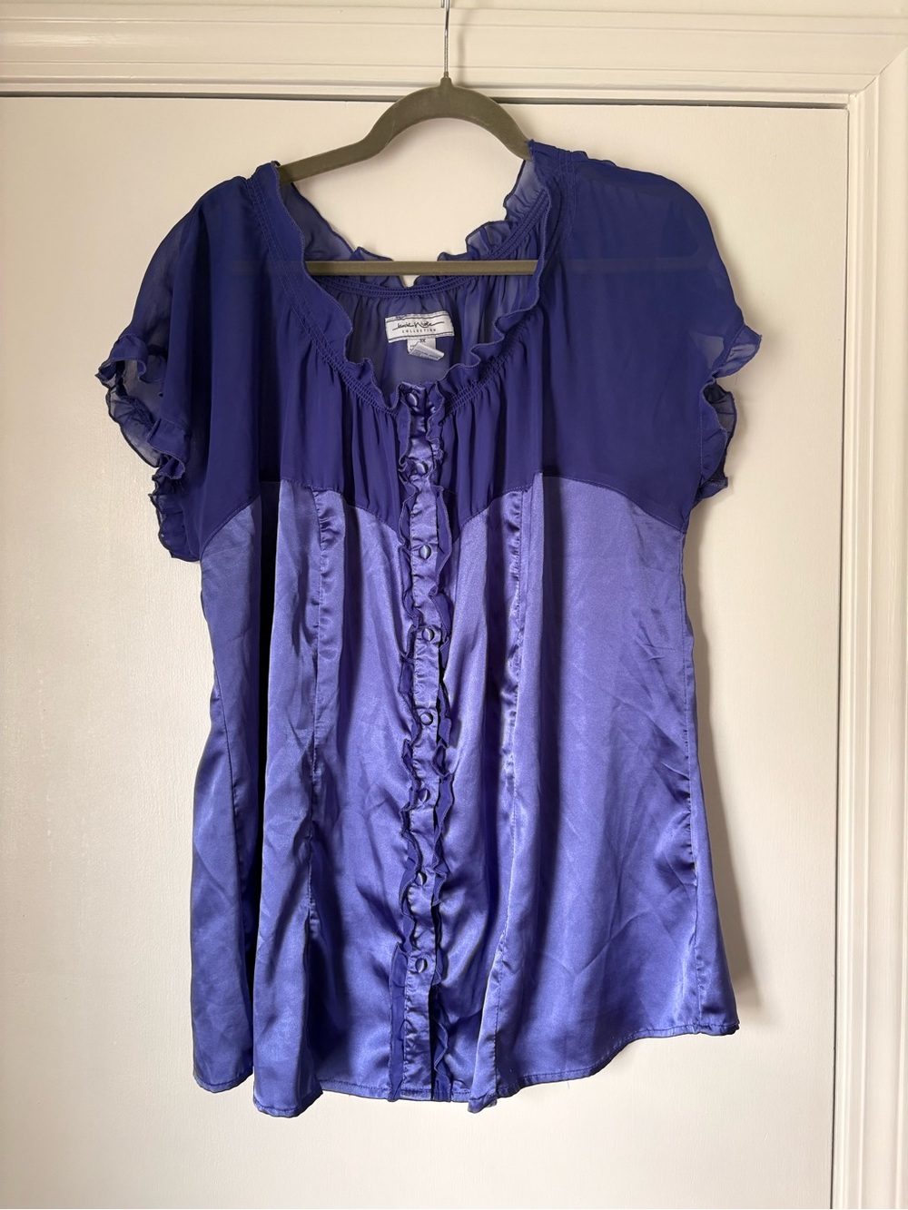 Ruffled Button-Front Blouse in Deep Purple